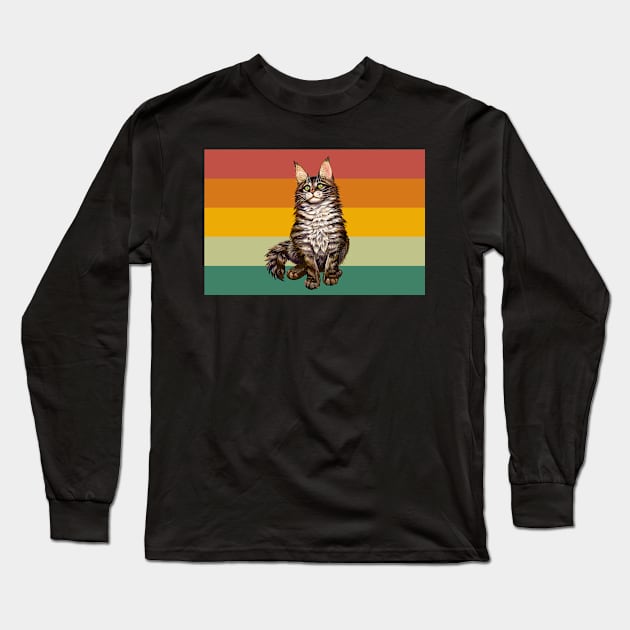 Vintage Animal Retro Maine Coon Cat 01 Long Sleeve T-Shirt by rosenbaumquinton52